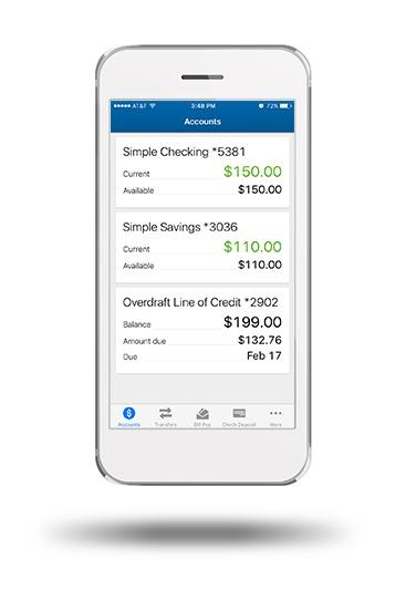 Floating smart phone graphic with the avadobn.com mobile banking app on screen